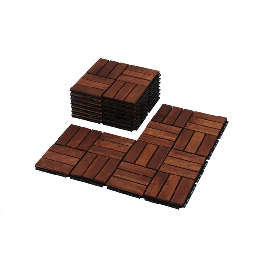 SalusHeat Redwood/Red Cedar Interlocking Flooring Tiles – Easy DIY, Trim to Fit Acacia Wood (10 Pcs) / Checker Pattern