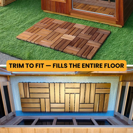 SalusHeat Redwood/Red Cedar Interlocking Flooring Tiles – Easy DIY, Trim to Fit